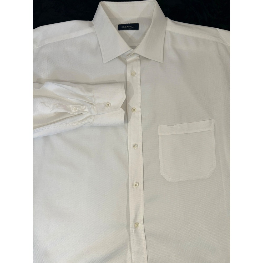 Canali Textured White Spread Collar Big and Tall Shirt Sz 46 US 18 Dress Shirt